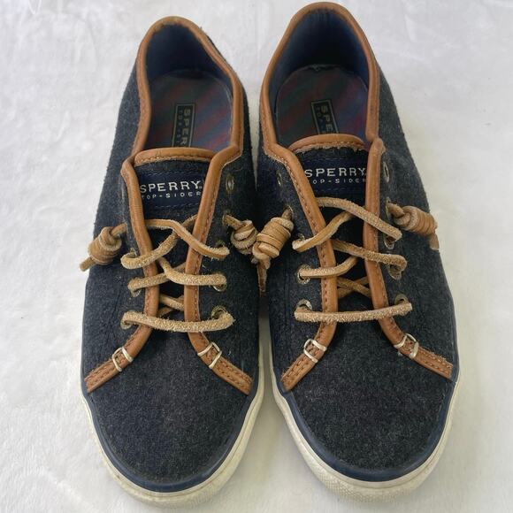 Sperry Women Seacoast Varsity Graphite Top Sider Wool Leather Lace Shoe S 7.5M - Picture 3 of 10